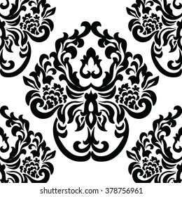 Vintage Damask Royal ornament pattern element. Luxury texture for wallpapers, fabric, textile, design, wedding invitations, greeting cards, background, cards. Black colors. Vector