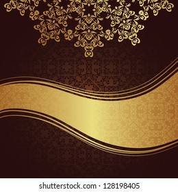 Vintage damask seamless background with a gold ribbon and  lace pattern. Can be used as invitation or a greeting card