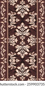 Vintage damask seamless pattern border. Classical luxury seamless vector wallpaper with brown color tone. Design for texture, wallpaper, background, carpet and fabric.