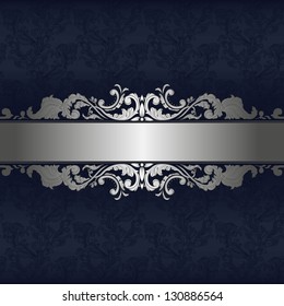 Vintage damask seamless template with silver ribbon