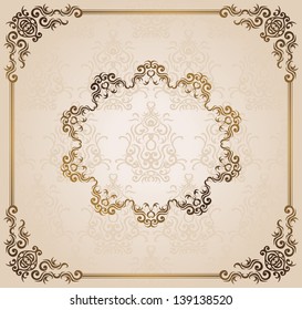 Vintage damask wallpaper with frame. Can be used as card or wedding invitation