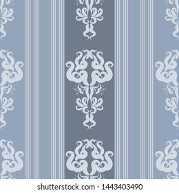 Vintage damask Wallpaper vector. Blue background with Rococo ornament
