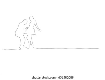 vintage dancers, vector background, continues line banner, uninterrupted wire style
