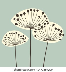 Ilustración de Dandalions de época. Elementos florales para el diseño, dientes de león. - Vector