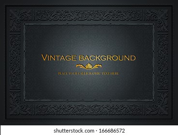 Fundo escuro vintage, moldura de estilo antigo, ornamento vitoriano, folheto bonito, certificado, layout de prêmio e diploma, capa de livro, padrão ornamental de luxo floral, modelo de realização