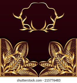 Vintage dark background with gold lace. Antique gold frame vignette with space for text. Vector illustration.
