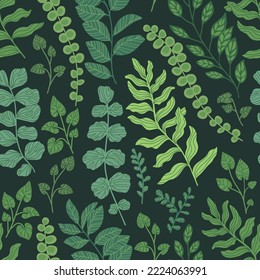 Vintage dark botany leaves vector background. Creative texture for fabric, textile, design and fashion prints.