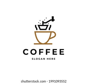 Vintage Dark Coffee Grinder Scent Vector Logo Design. A Coffee Mug for Spirit in the morning  