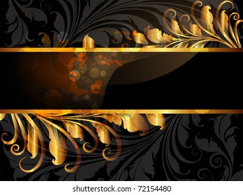 Vintage dark golden card with seamless ornament at background and sun shine. eps 10