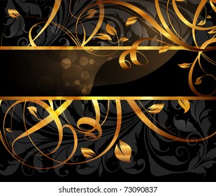 Vintage dark golden card with seamless ornament at background and sun shine. eps 10