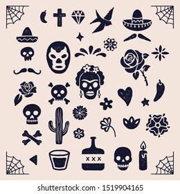 Vintage Day of the Dead graphics - Colorful illustrations for Dia de los Muertos. Hand drawn with vintage textures.