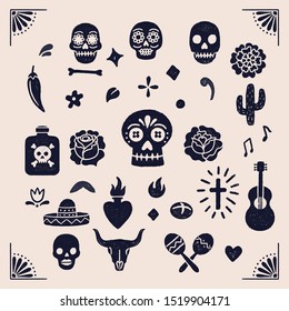 Vintage Day of the Dead graphics - Colorful illustrations for Dia de los Muertos. Hand drawn with vintage textures.