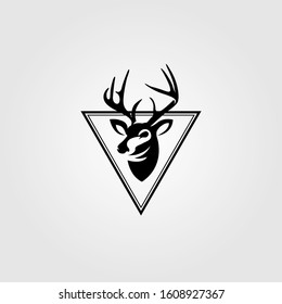 vintage dear head emblem in triangle logo, vector design illustration