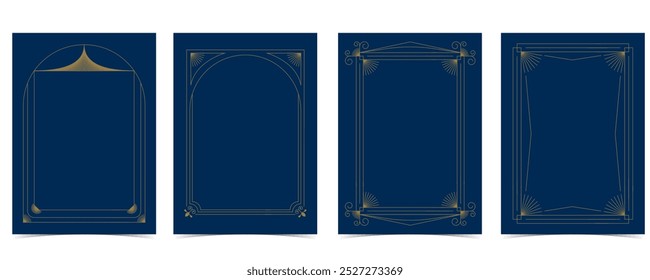 Vintage deco frame on dark blue backgronud. Abstract decoration template for a4 vertical design