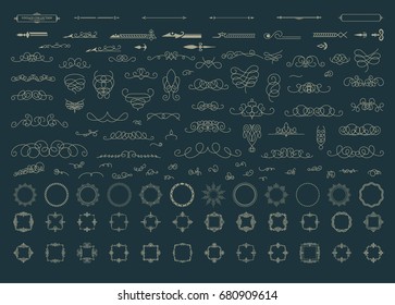 Vintage decor elements and  lines in vector. Decoration for logos, page, wedding album or restaurant menu in set. Calligraphic design elements