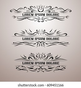 Vintage decor elements vector set. Wicker lines calligraphic elegant ornament. Restaurant Menu, Quotes, Greeting cards, Certificate and other.