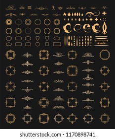 Vintage decor elements and wicker brown lines.Vector decoration for logos, page or restaurant menu in set. Calligraphic design elements