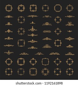 Vintage decor elements and wicker brown lines.Vector decoration for logos, page or restaurant menu in set. Calligraphic design elements