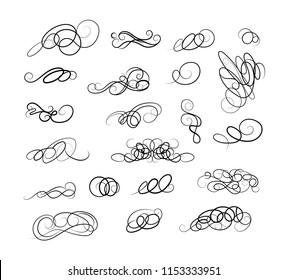 Vintage decor elements and wicker lines in vector. Decoration for logos, page, wedding album or restaurant menu in set. Calligraphic design elements