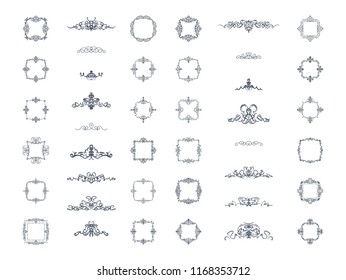 Vintage decor elements and wicker lines in vector. Decoration for logos, page, wedding album or restaurant menu in set. Calligraphic design elements