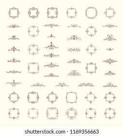 Vintage decor elements and wicker lines in vector. Decoration for logos, page, wedding album or restaurant menu in set. Calligraphic design elements