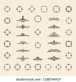 Vintage decor elements and wicker lines in vector. Decoration for logos, page, wedding album or restaurant menu in set. Calligraphic design elements