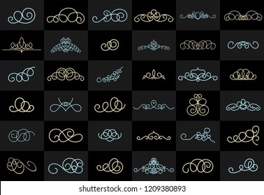 Vintage decor elements and wicker lines in vector. Decoration for logos, page, wedding album or restaurant menu in set. Calligraphic design elements