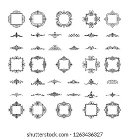 Vintage decor elements and wicker lines in vector. Decoration for logos, page, wedding album or restaurant menu in set. Calligraphic design elements