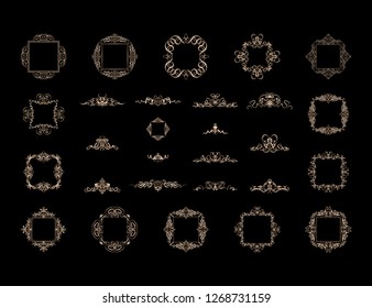 Vintage decor elements and wicker lines in vector. Decoration for logos, page, wedding album or restaurant menu in set. Calligraphic design elements