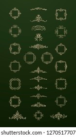 Vintage decor elements and wicker lines in vector. Decoration for logos, page, wedding album or restaurant menu in set. Calligraphic design elements