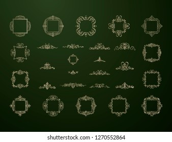 Vintage decor elements and wicker lines in vector. Decoration for logos, page, wedding album or restaurant menu in set. Calligraphic design elements