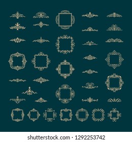 Vintage decor elements and wicker lines in vector. Decoration for logos, page, wedding album or restaurant menu in set. Calligraphic design elements