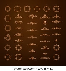 Vintage decor elements and wicker lines in vector. Decoration for logos, page, wedding album or restaurant menu in set. Calligraphic design elements