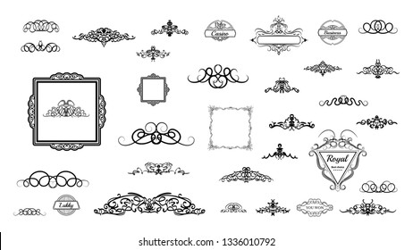 Vintage decor elements and wicker lines in vector. Decoration for logos, page, wedding album or restaurant menu in set. Calligraphic design elements