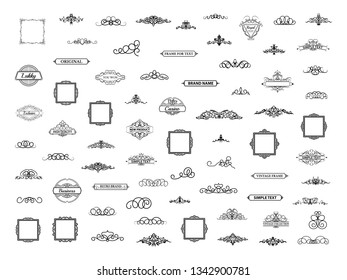 Vintage decor elements and wicker lines in vector. Decoration for logos, page, wedding album or restaurant menu in set. Calligraphic design elements