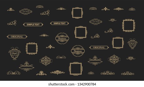 Vintage decor elements and wicker lines in vector. Decoration for logos, page, wedding album or restaurant menu in set. Calligraphic design elements