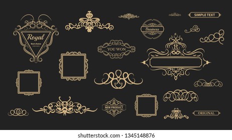 Vintage decor elements and wicker lines in vector. Decoration for logos, page, wedding album or restaurant menu in set. Calligraphic design elements
