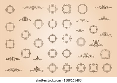 Vintage decor elements and wicker lines in vector. Decoration for logos, page, wedding album or restaurant menu in set. Calligraphic design elements