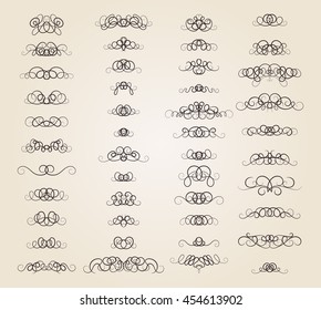 Vintage decor elements and wicker lines in vector. Decoration for logos, page, wedding album or restaurant menu in set. Calligraphic design elements