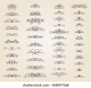 Vintage decor elements and wicker lines in vector. Decoration for logos, page, wedding album or restaurant menu in set. Calligraphic design elements