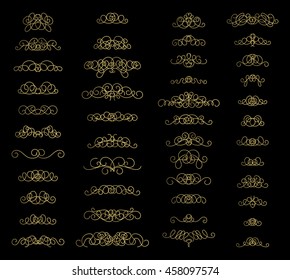 Vintage decor elements and wicker lines in vector. Decoration for logos, page, wedding album or restaurant menu in set. Calligraphic design elements