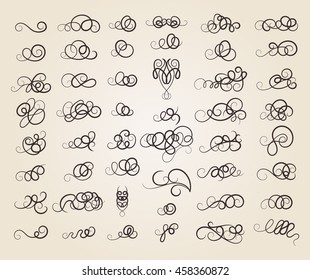 Vintage decor elements and wicker lines in vector. Decoration for logos, page, wedding album or restaurant menu in set. Calligraphic design elements