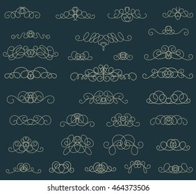 Vintage decor elements and wicker lines in vector. Decoration for logos, page, wedding album or restaurant menu in set. Calligraphic design elements