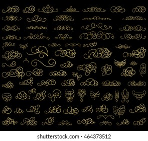 Vintage decor elements and wicker lines in vector. Decoration for logos, page, wedding album or restaurant menu in set. Calligraphic design elements