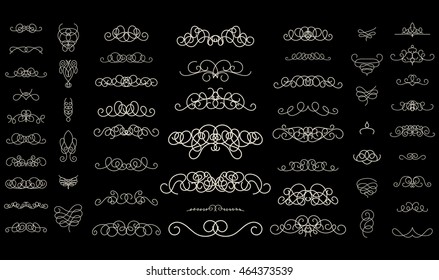 Vintage decor elements and wicker lines in vector. Decoration for logos, page, wedding album or restaurant menu in set. Calligraphic design elements