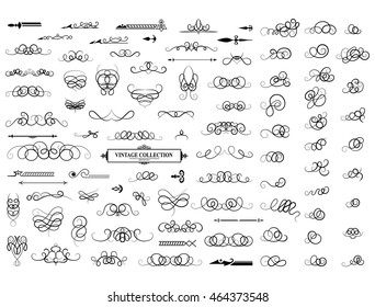 Vintage decor elements and wicker lines in vector. Decoration for logos, page, wedding album or restaurant menu in set. Calligraphic design elements