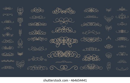 Vintage decor elements and wicker lines in vector. Decoration for logos, page, wedding album or restaurant menu in set. Calligraphic design elements