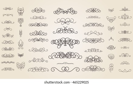 Vintage decor elements and wicker lines in vector. Decoration for logos, page, wedding album or restaurant menu in set. Calligraphic design elements