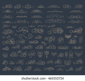 Vintage decor elements and wicker lines in vector. Decoration for logos, page, wedding album or restaurant menu in set. Calligraphic design elements