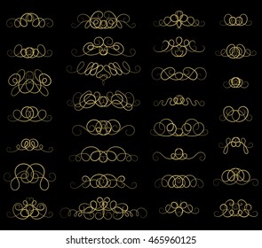 Vintage decor elements and wicker lines in vector. Decoration for logos, page, wedding album or restaurant menu in set. Calligraphic design elements